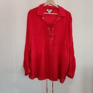 2/$20 California Grown Plus Red Vintage Collared Blouse 2X